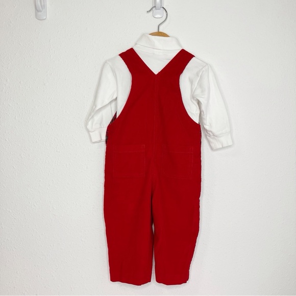 Strasburg Christmas overall set red corduroy embroidered w/ turtleneck 6 months - Picture 5 of 14